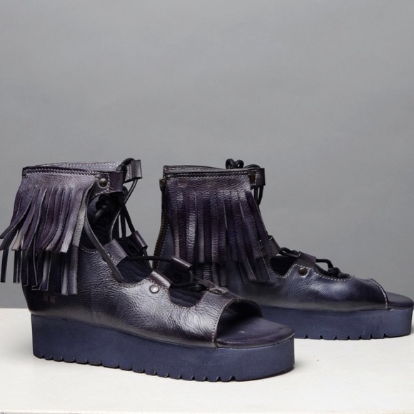 Rare BED STU Sandals MADISON Zip Fringe Gray Blue Purple Leather Size 7.5 - Picture 8 of 15